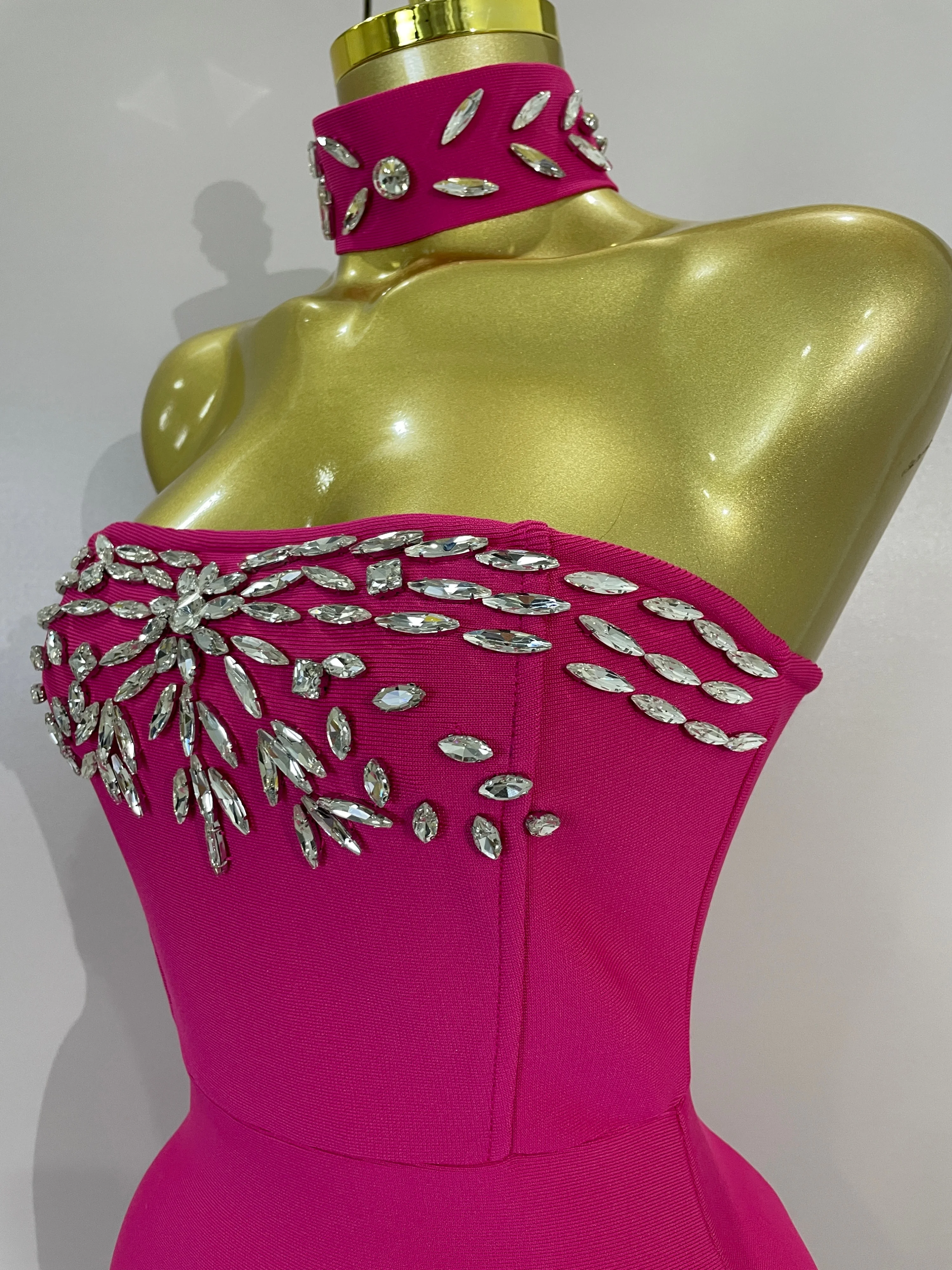 Elegant Sparkly Crystal Sexy Strapless Backless Bodycon Long Bandage Dress Women Luxury Shiny Birthday Party Eveing Prom Dress