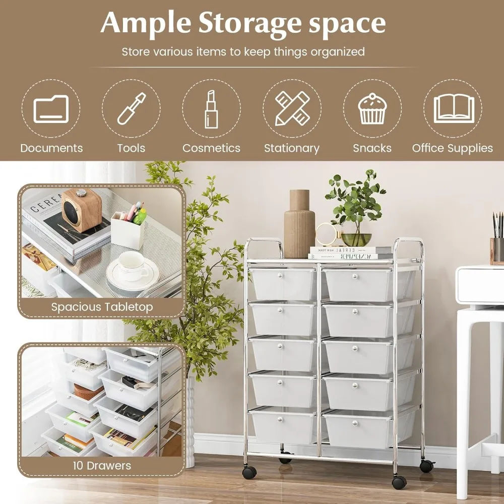 عربة تخزين حرفية دوارة ذات 10 أدراج مع عجلات قابلة للقفل ومنظم فني للمساحات الإبداعية
