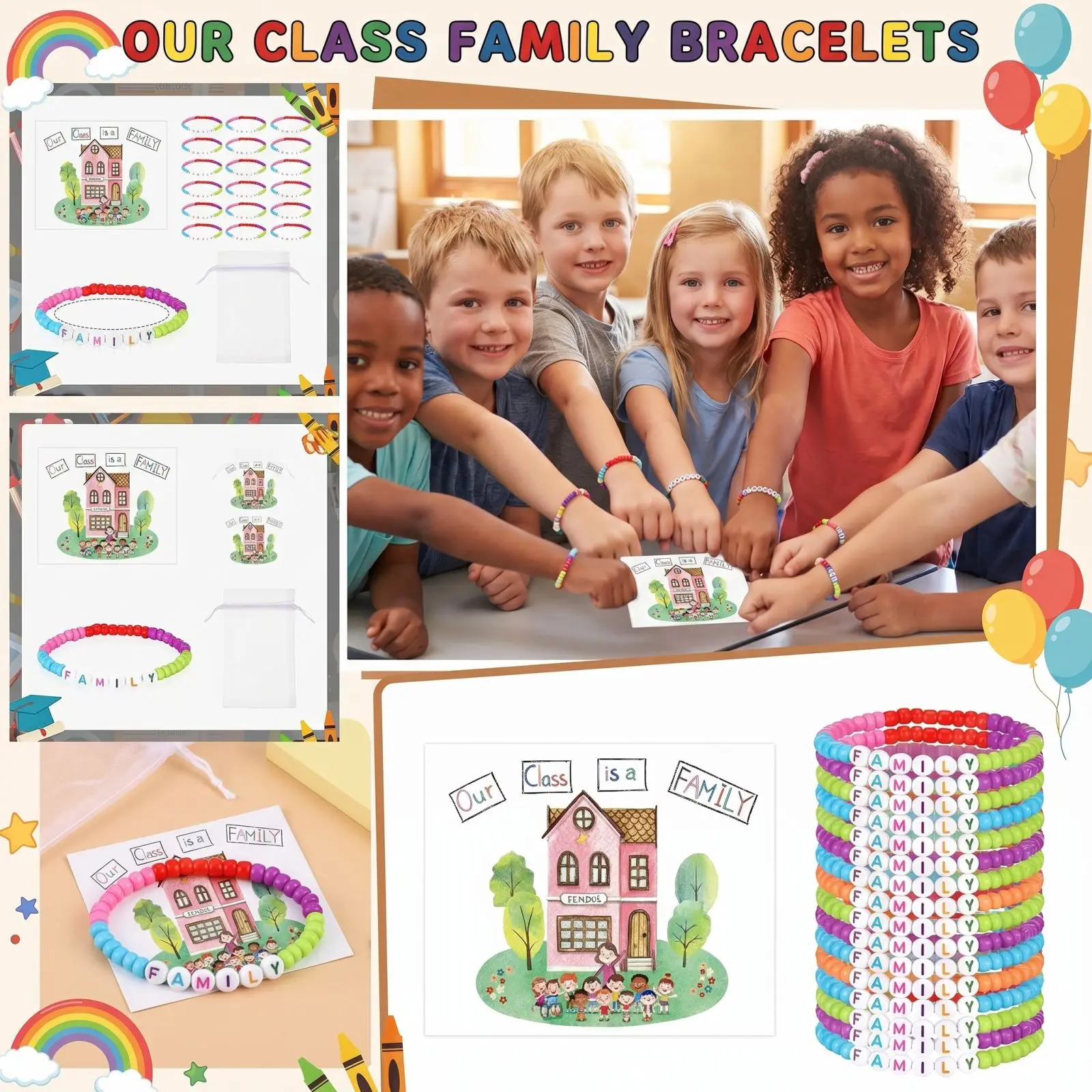 Colorful Family Bracelets Kids Craft Activity Classroom Project Fun Educational Toy For Children Party Favors Bracelet Set 2026