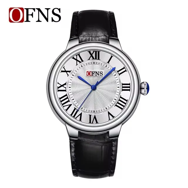 OFNS 1508 ساعة كوارتز رجالية موضة بسيطة حزام ناقل من الفولاذ حزام مقياس روماني مينا الأعمال ساعة يد فريدة للذكور
