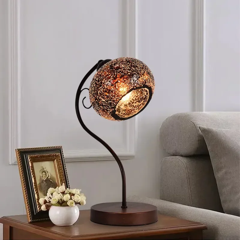 Modern Retro Table Lamp Luxury Round Ice Crack Desk Light Creative Simple Reading Lights Study Night Lamps For Bedroom Bedside