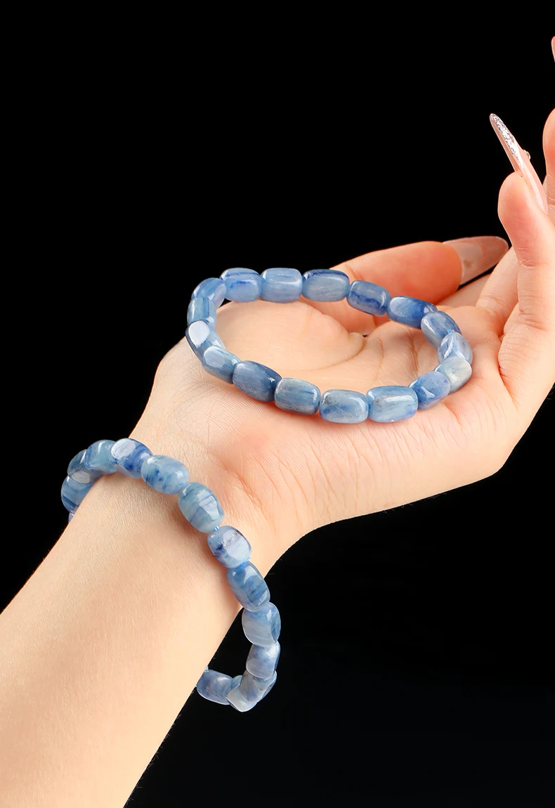 JD Natürliches Kyanit Unregelmäßiges Perlenarmband 7-8mm Blauer Kristall Heilstein Damen Personalisierte Armbänder und Armreifen – Detail 1