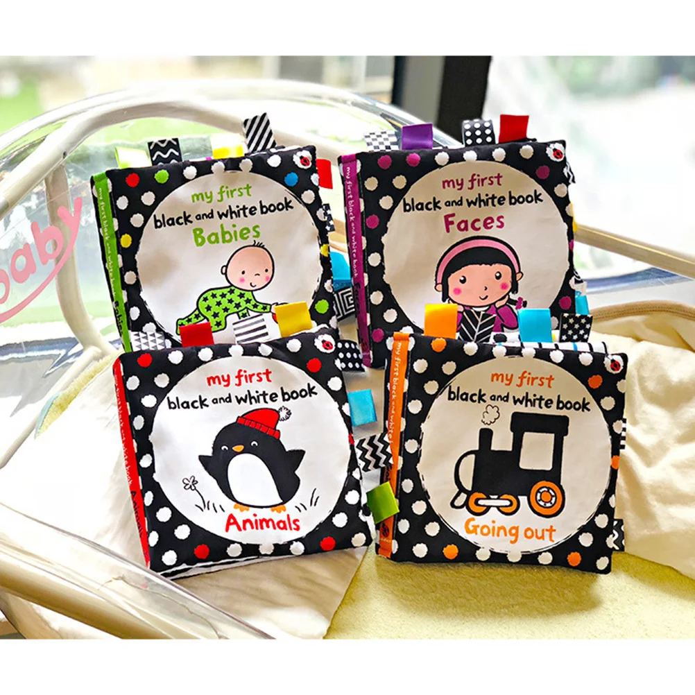 1 szt. Czarno-biała książeczka materiałowa, odporna na rozdarcia, wczesnoedukacyjna książeczka dla niemowląt, książeczka do trzymania w ręce, stymulacja wizualna, nauka poznawcza