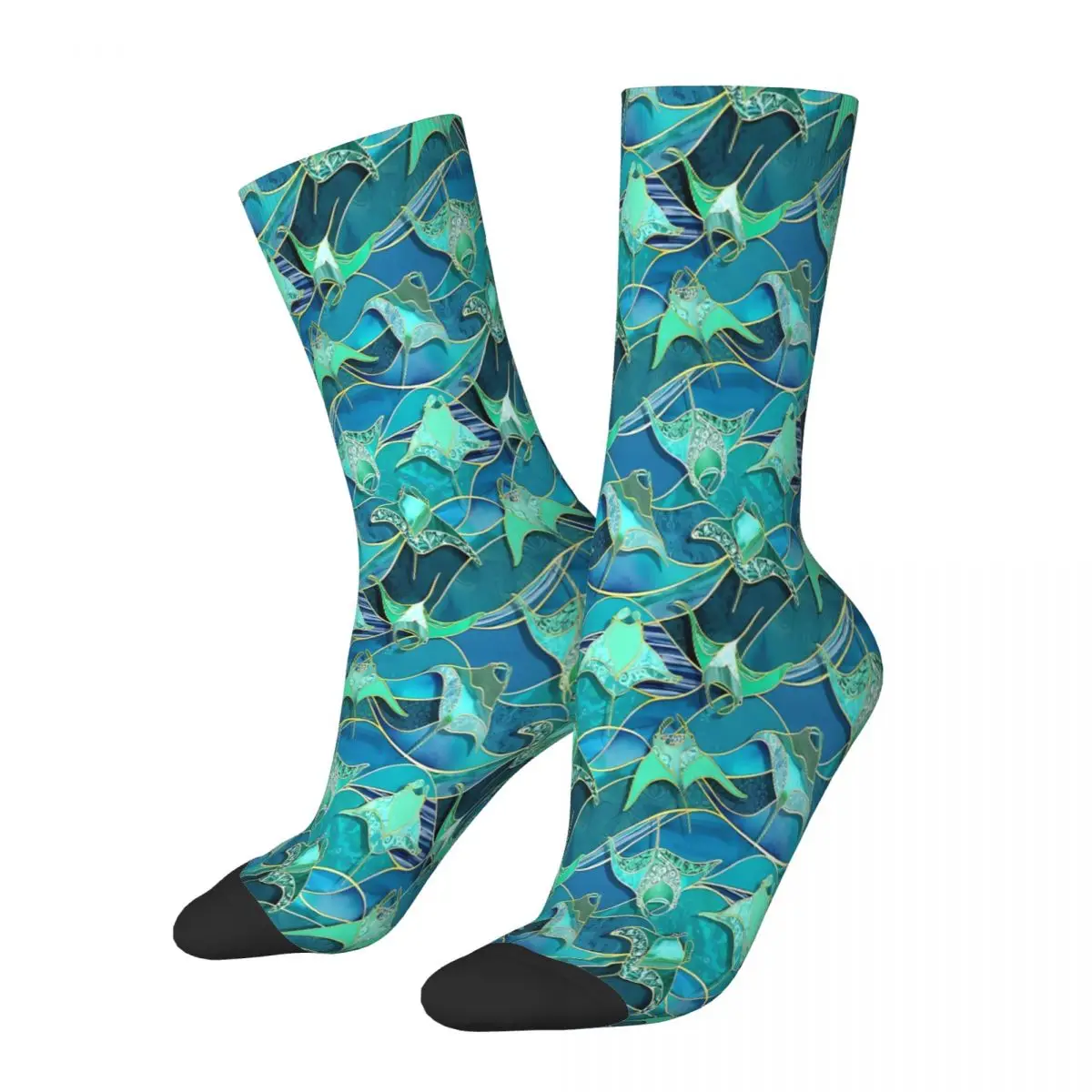 

Patchwork Manta Rays In Teal Blue And Jade Green Socks Male Mens Women Autumn Stockings Hip Hop