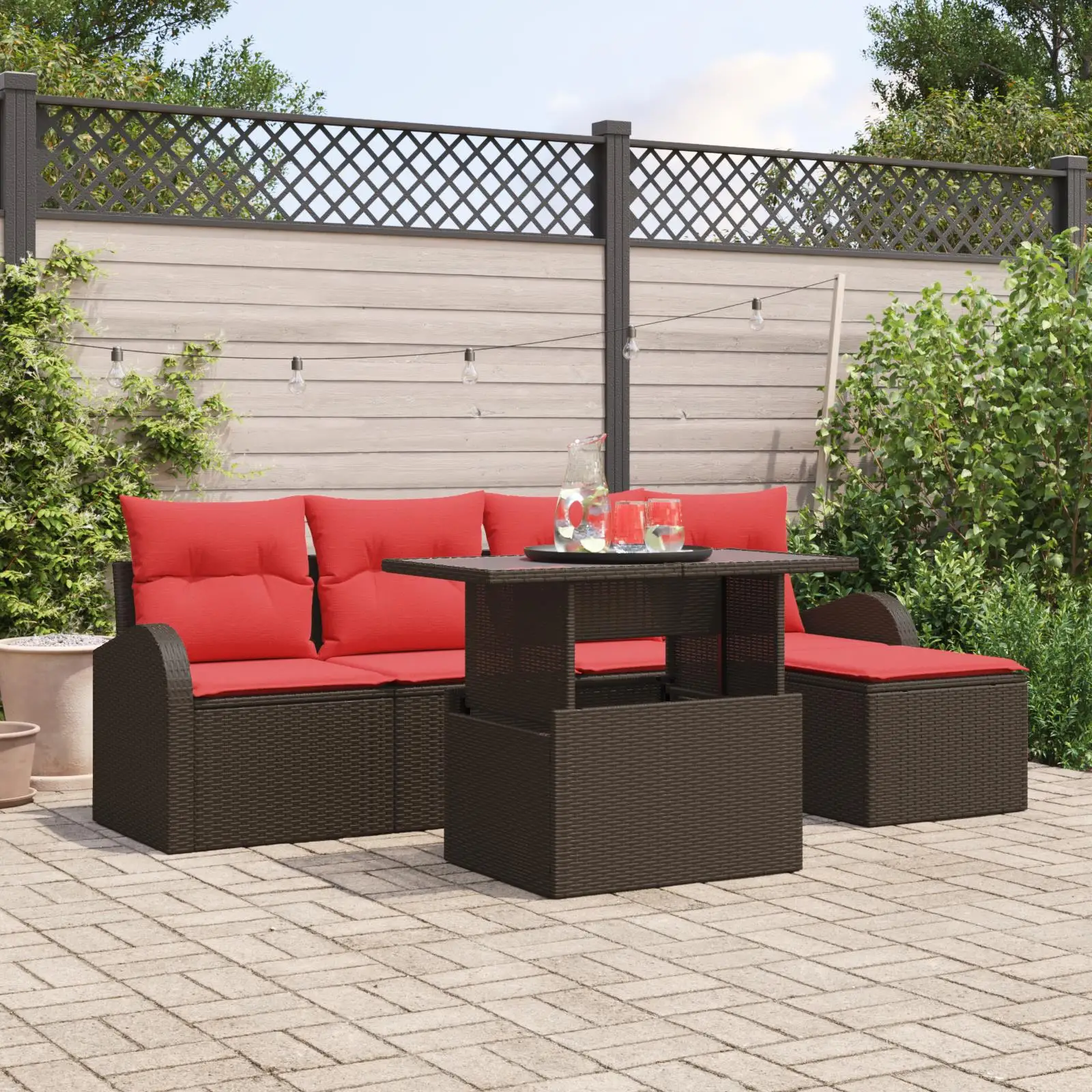 

6 Piece Brown Poly Rattan Outdoor Garden Sofa Set with Cushions Comfortable Patio Furniture
