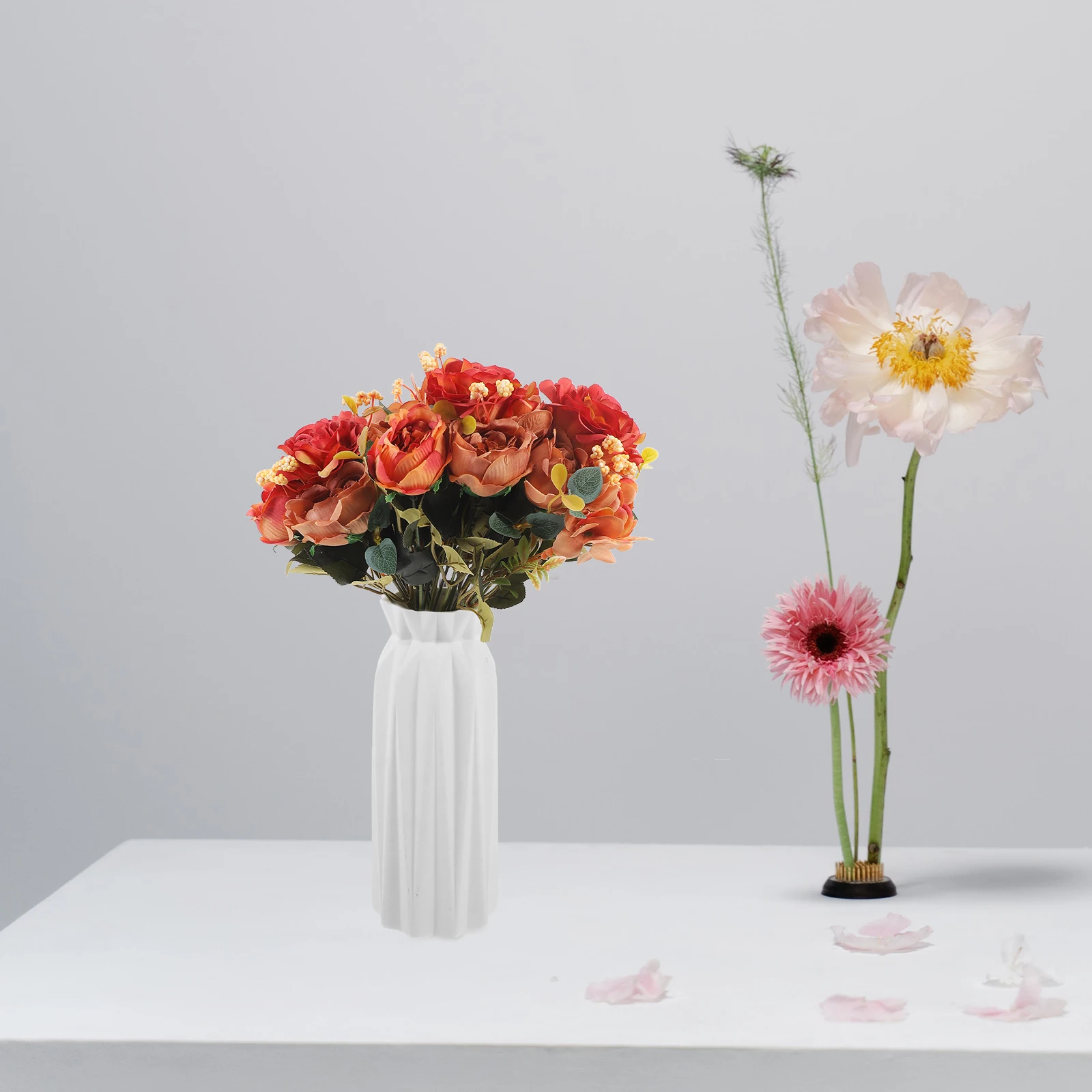 

4 Pcs Artificial Rose Bouquet Silk Flowers Fake Decor Home Wedding Photography Prop Lifelike ColorsArtificial Flower Arrangement