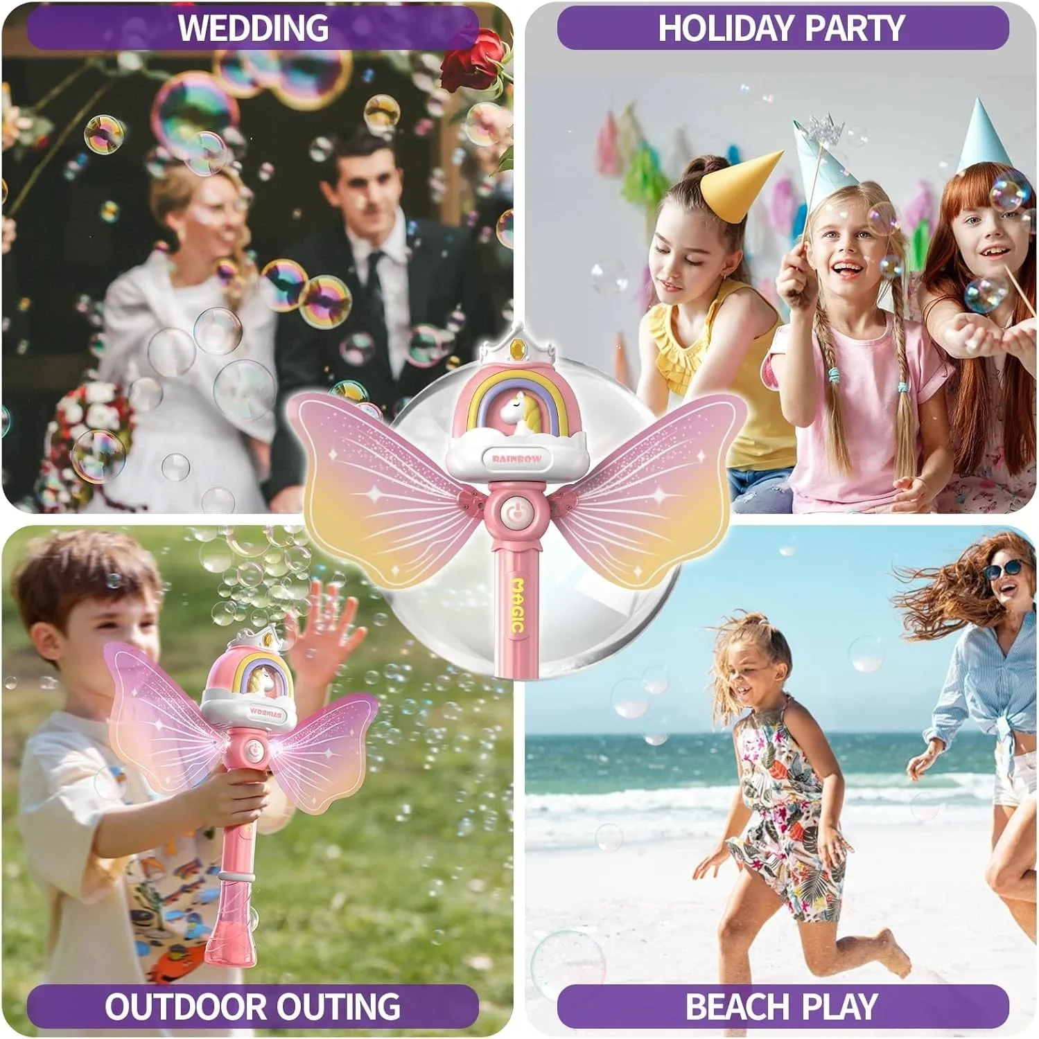 لعبة فقاعات كهربائية لحفلات أعياد الميلاد في الهواء الطلق هدية عصا فقاعات كهربائية أوتوماتيكية بالكامل مع أجنحة إضاءة محمولة عصا سحرية للأميرة #5