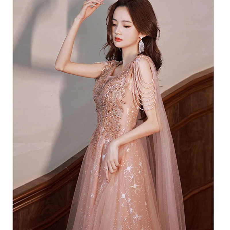 

Beaded Tassels Women Prom Dress Light Luxury Elegant Banquet Celebrity Party Ball Gowns New Female Maxi Dresses