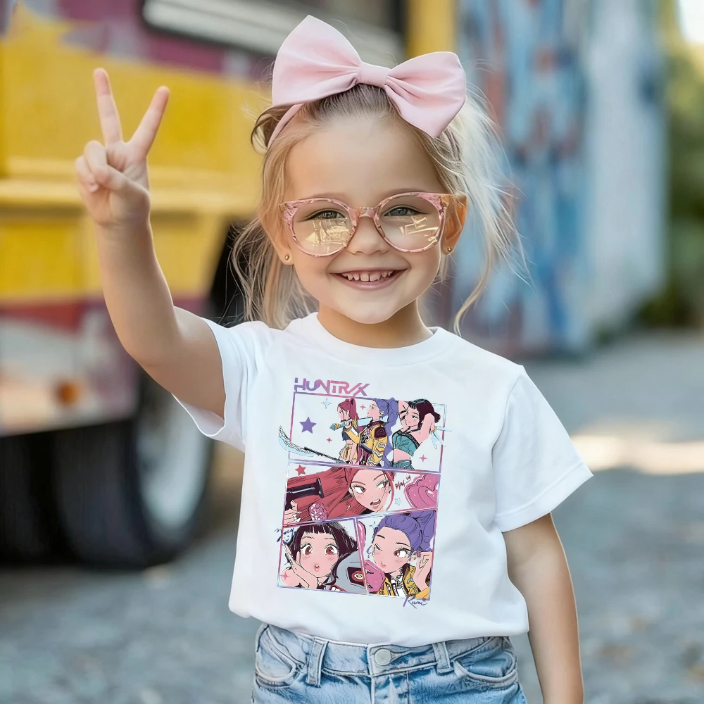 

Kpop Demon Hunters Children's T Shirt Short Sleeve Saja Boys Kdis T-shirt Cute Kpop Demon Hunters Harajuku Tshirt for Boys Girls