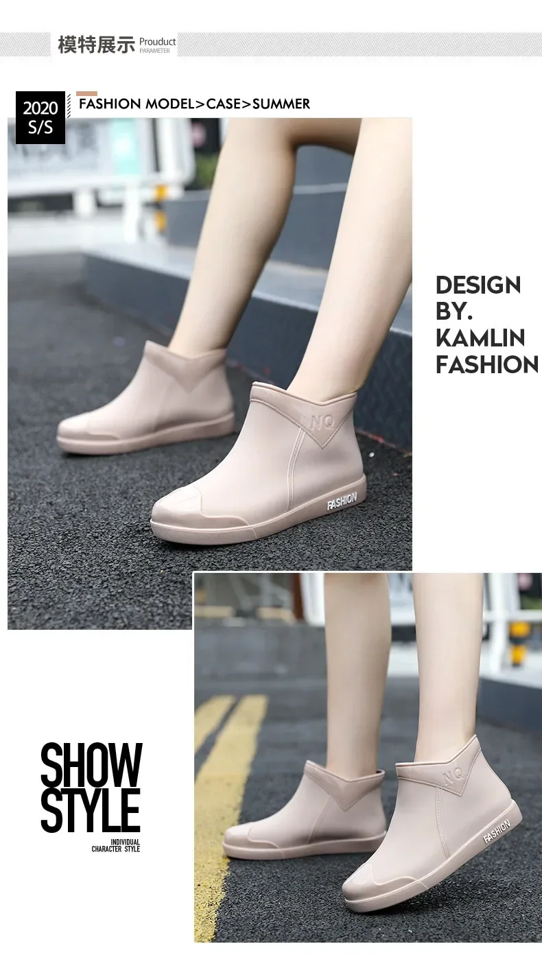 Modische Damen-Regenschuhe für Outdoor-Aktivitäten, Rutschfeste Wasserdichte Gummistiefel, Bequeme Regenstiefel mit Weicher Sohle, Neue Kurze Stiefel für Damen – Detail 2