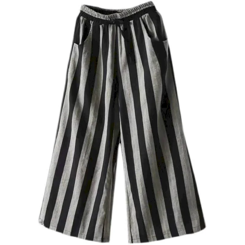 Cotton Linen Pants wide leg Pants Women Vintage Harajuku Korean Fashion Elastic Waist Trousers Women Clothing Loose Casual Pants