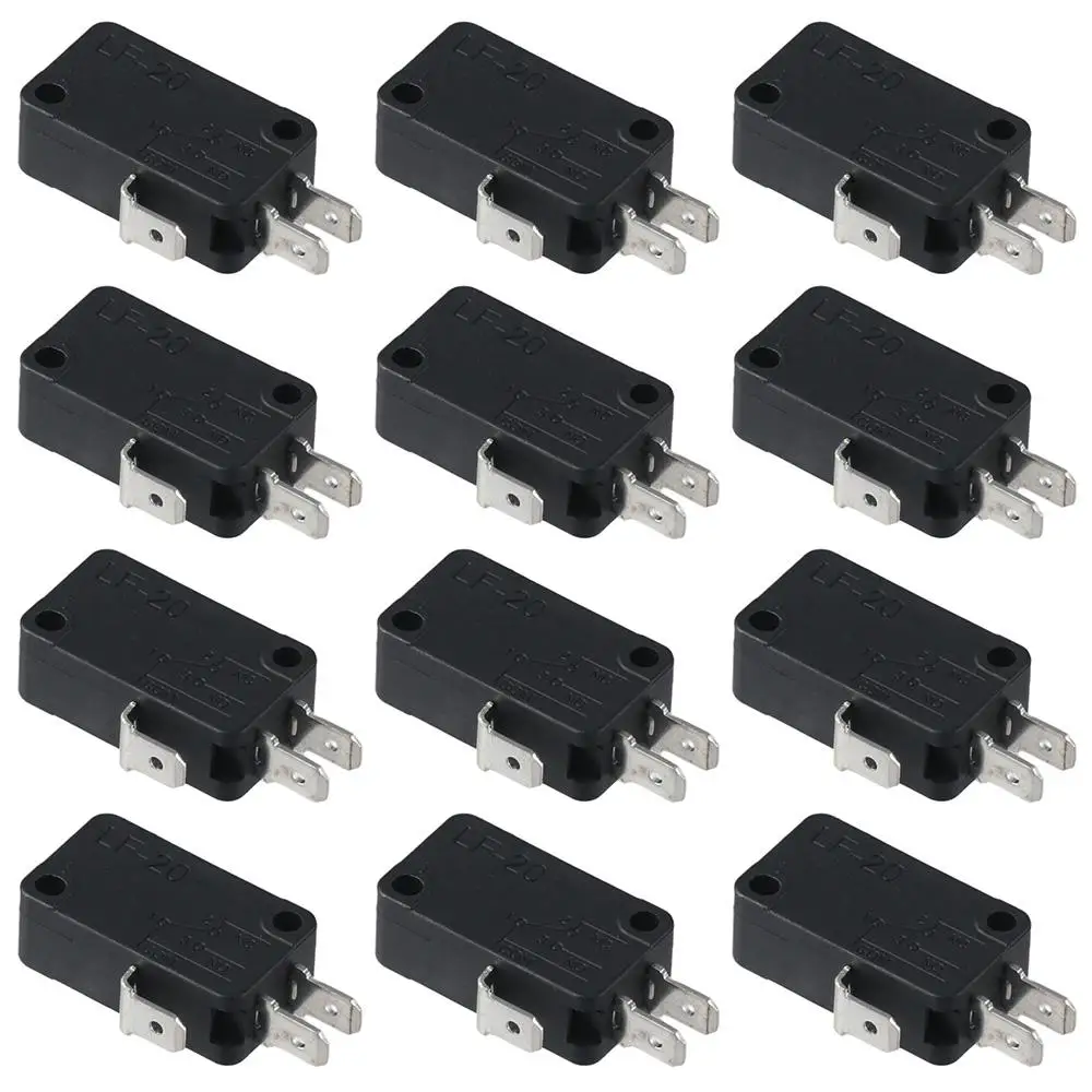 12Pcs 125V/250V 16A SPDT Snap Action Button Useful Black Micro Limit Switch Connector Actuator Microwave Oven Door