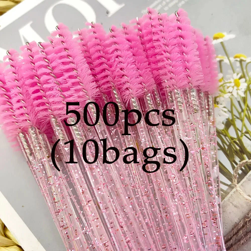 500 Pcs Crystal Eyelash Makeup Brush Diamond Handle Mascara Wands Eyelash Extension Tool