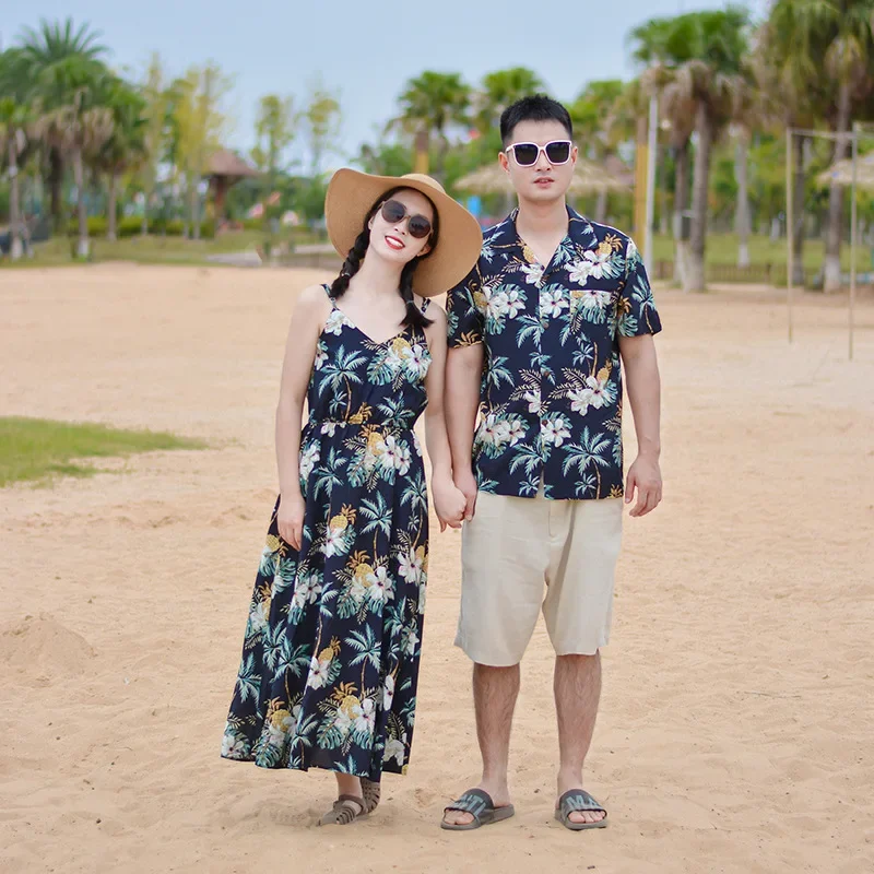 Holiday Family Matching Vacation Clothes Father and Son Beach Shirts Shorts Two Piece Sets Mother and Daughter Resort Dresses