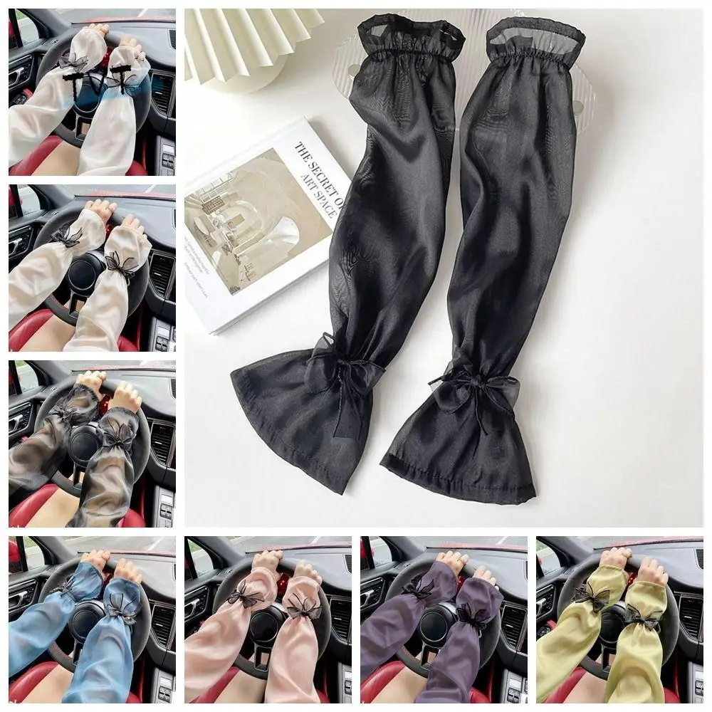 자외선 차단 긴팔 슬리브 손가락 없는 통기성 보우 아이스 실크 슬리브 팔 커버 여름 팔 워머 스포츠용