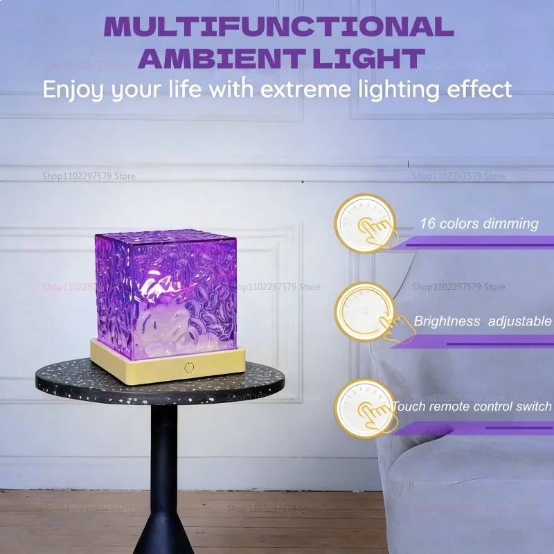 16-Color Adjustable Atmosphere Light Flame Water Pipple Night Light Living Room Study Bedroom  Gradient Mode Decorative Light