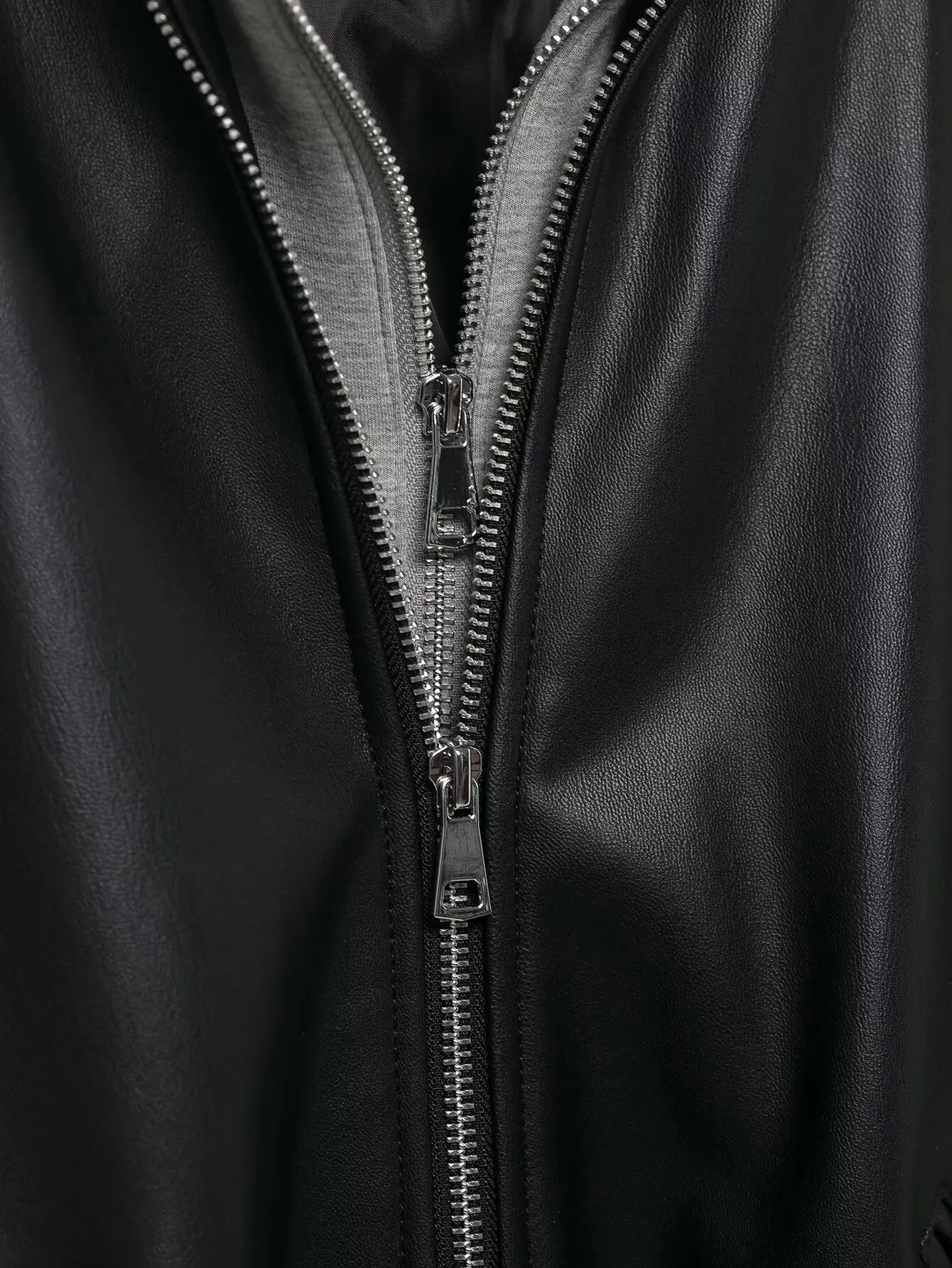 New autumn and winter patchwork leather effect jacket popular European street style women's solid color zipper long sleeved jack