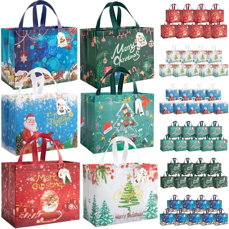 Bolsas de regalo de Navidad grandes de 13 pulgadas, paquete de 54 - Con etiquetas de regalo, bolsas de regalo de Navidad no tejidas reutilizables con asas para vacaciones