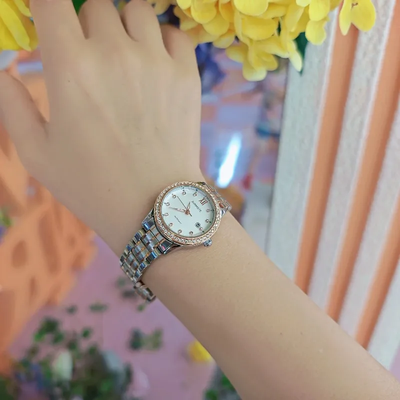 SUNMATE Ladies' Automatic Mechanical Watch, Luxurious and Stylish, Waterproof, Silver Bracelet, Women's Wristwatch with Gift Box