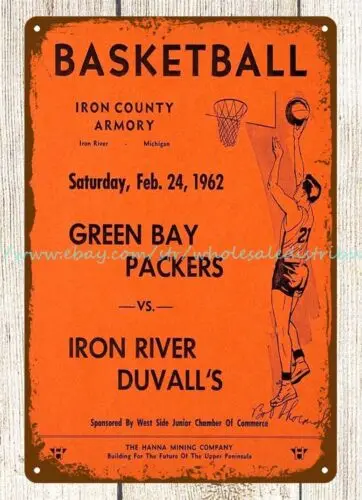 1962  vs Iron River Charity Basketball Program metal tin sign