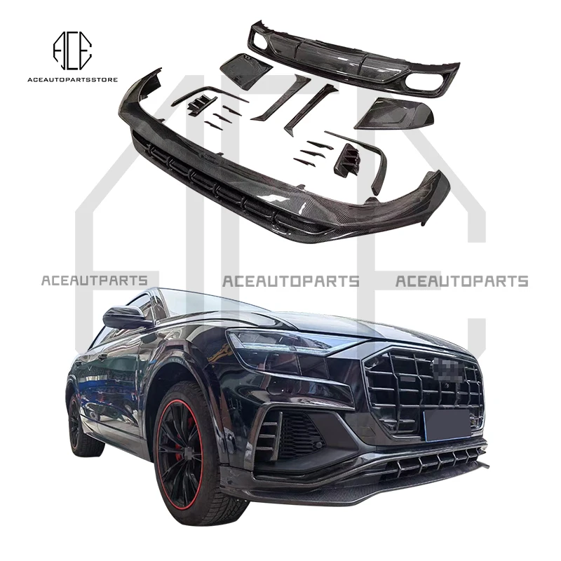 Real Carbon Fiber Front bumper Front Lip Rear Diffuser Rear Spoiler Rear Trunk Wing For Audi Q8 ABT Style Body Kit 18-21