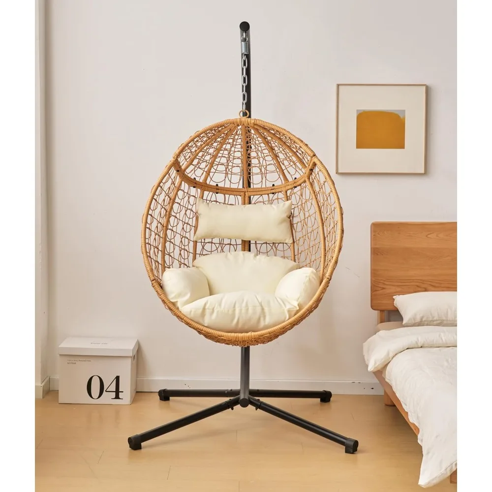 كرسي معلق داخلي/خارجي/كرسي أرجوحة مع حامل، كرسي أرجوحة معلق على شكل بيضة مع وسائد قابلة للإزالة والغسل #4