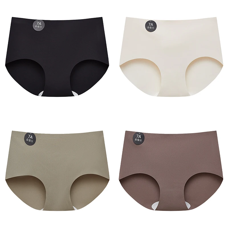 FalllSweet 4PCS Seamless Panties for Woman Ice Silk Underwear Soft Thin Briefs Women\'s Underpants Fashion Sexy Female Lingerie