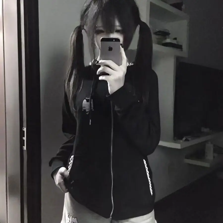 Cute  Ear Embroidered Thin Hoodie Jaet Women's Spring Summer Plaid Hat Sweatirt Student orm Straight Leg Pants