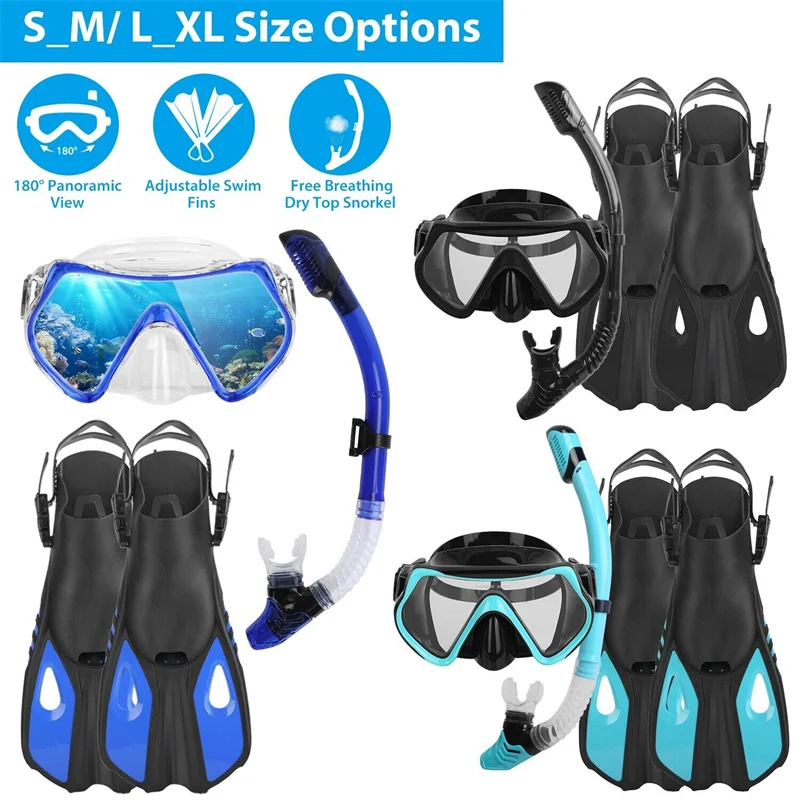 Diving Goggles Three-Window High Clear Diving Mask With Full Dry Snorkel And Adjustable Fins For Men Women Diving Equipment