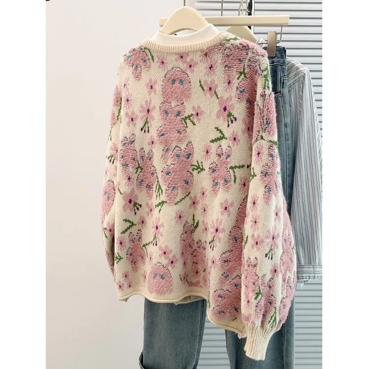 

Sweet Autumn Winter Knitted Sweater Large Size Women's Faionable round Ne Button Casual Open Cardigan Trendy Outerwear