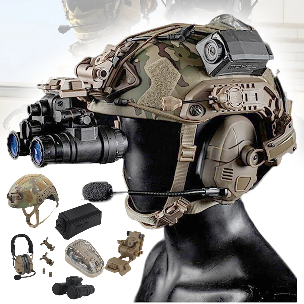 

Tactical Helmet Set With NVG Mount Sound Pickup Noise Reduction Headset Camera Binocular NVG Model For Airsoft CS Game Cosplay