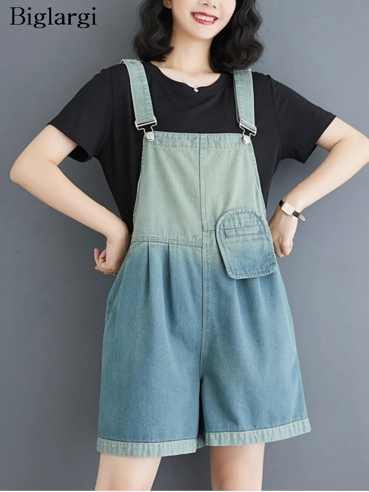 

Oversized Jeans Summer Strap Shorts Women Gradient Print Fashion Ladies Denim Trousers Wide Leg Loose Woman Strap Shorts