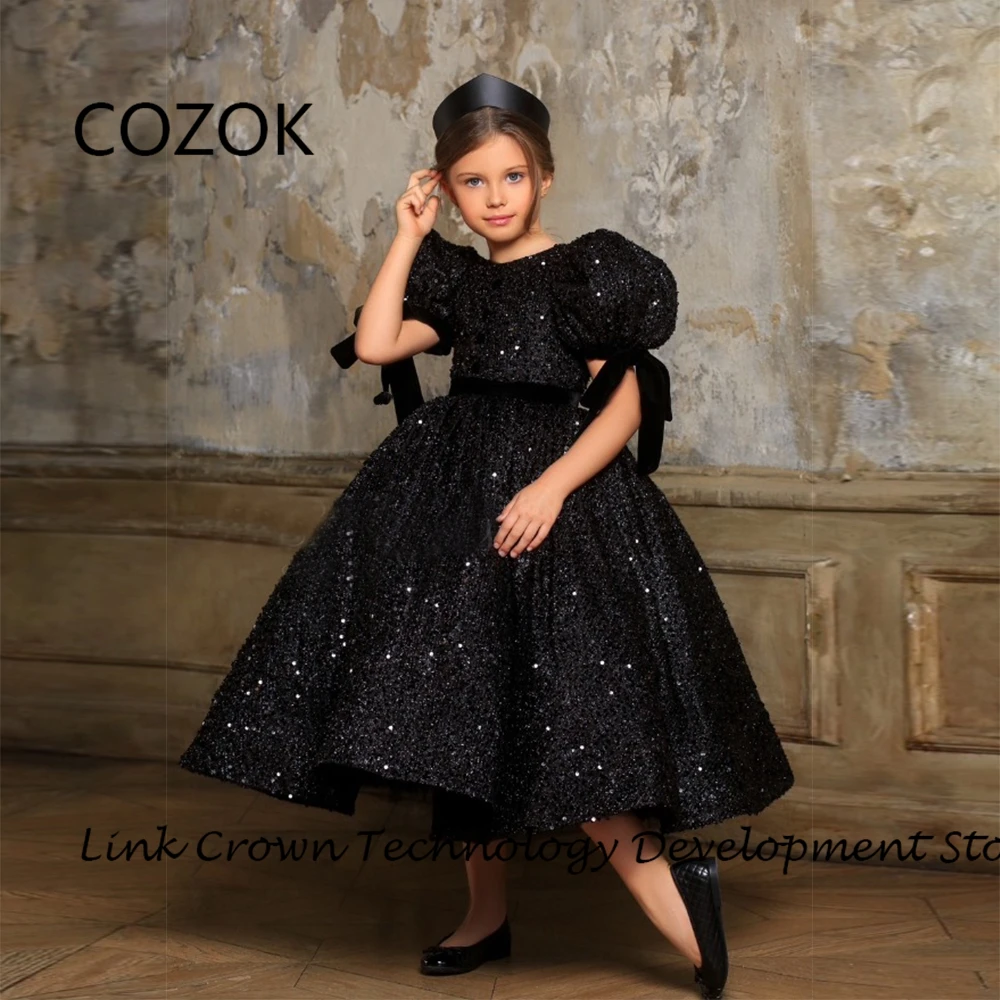 

COZOK Scoop Flower Girls Dresses with Sequined 2024 Ankle Length Christmas Dresses for Princess Summer Sequined فستان عيد الميلا