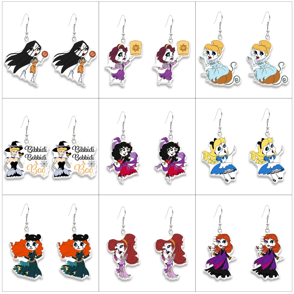 Halloween Day Cute Interesting Disney Princess Women Girls Acrylic Laser Cut Earring Hook Jewelry Party Special Gift Accessories