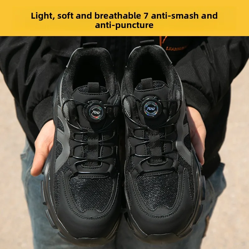 Breathable Labor Protection Shoes Lightweight Anti Slip Soft Sole Rotating Buttons Work Shoes Anti Smashing for Safety