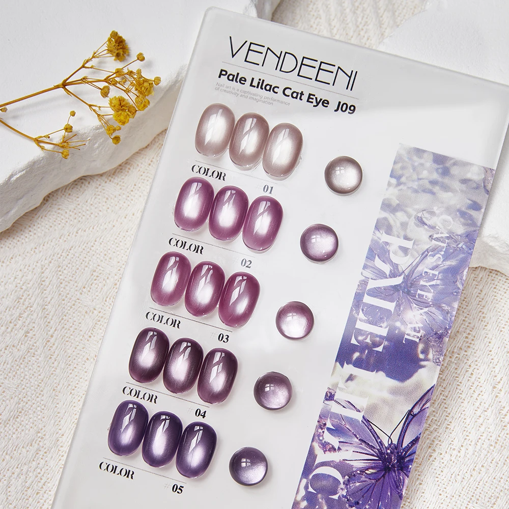 Vendeeni 5 Farben/Set Lavendel-Lila Kristall-Katzenaugen-Gel-Nagellack TPO FREI Magnetischer UV-LED-Soak-Off-Gel-Lack mit Display – Detail 10