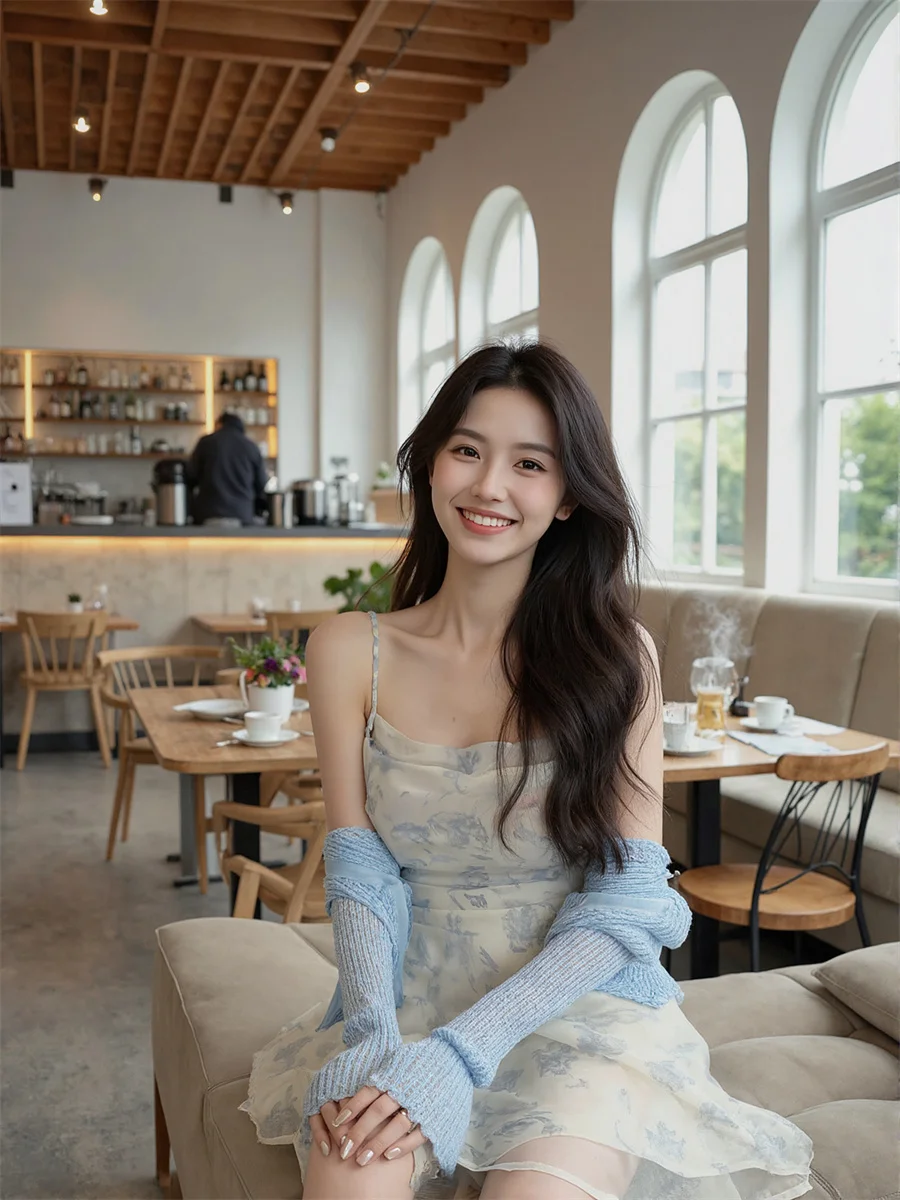 فساتين شيفون صغيرة مُزينة بالزهور باللون الأزرق السماوي للنساء مزينة بطبقات كشكشة للكلية حديثة وبسيطة فنية أنيقة مرقعة أنثوية