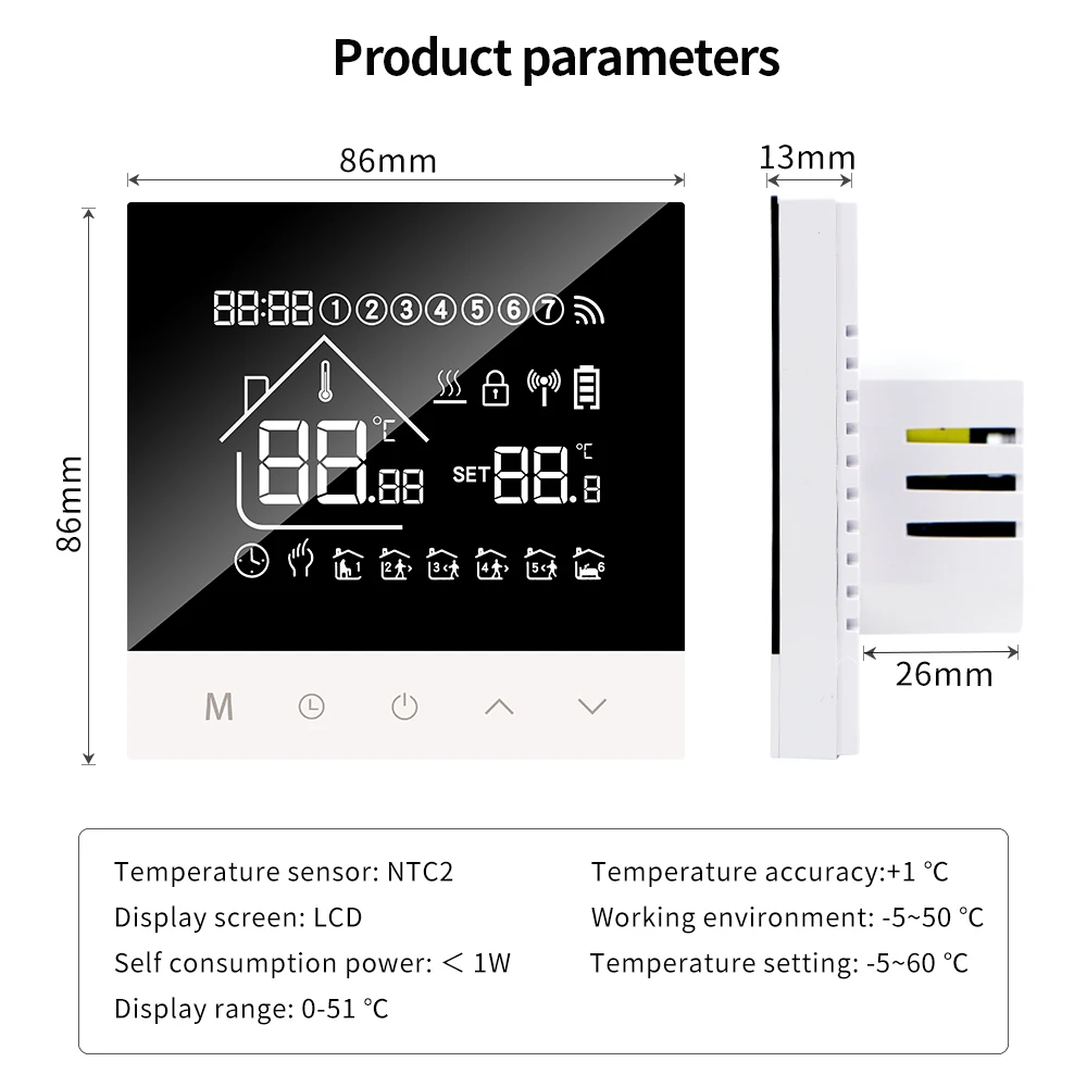 Imagem -04 - Piso Aquecimento Termostato com Display Lcd Aquecedor Elétrico Ntc Temperatura Digital Controlador de Umidade s4 M4a Wifi 16a