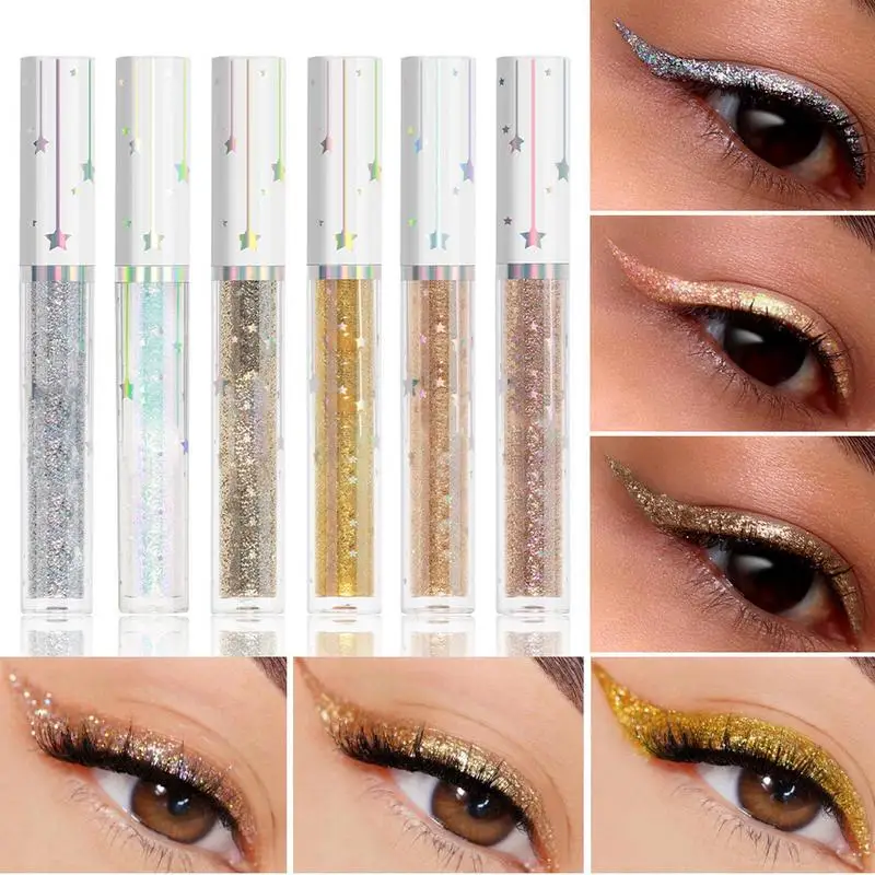 6pcs Glitter Eyeliners Shiny Eyes Flash Waterproof Long-lasting Durable Makeup Eyeliners Pencil Diamond Glitter Shiny Eyeliners