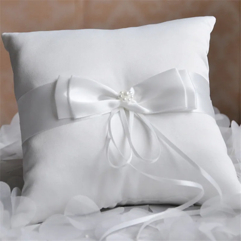 Pocket Ring Decoration Ribbon Pearls Ring Pillow Bridal Wedding Ceremony Pocket Ring Pillow Cushion Bearer with Ribbons