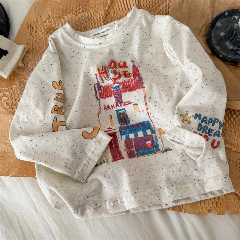 Boys T-shirt  Autumn And Winter New Childrens Clothes Korean Boys And Girls Cartoon Splash Some Personality Printed T-shirts