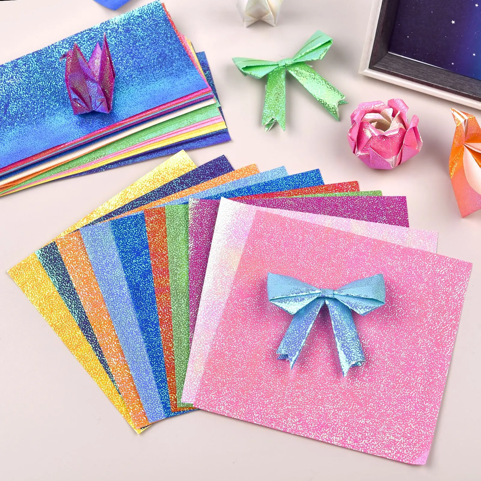 50 sztuk błyszczący papier origami podwójne strony jednolity kolor papier składany perłowy połysk Handmade DIY Scrapbooking Craft Decor