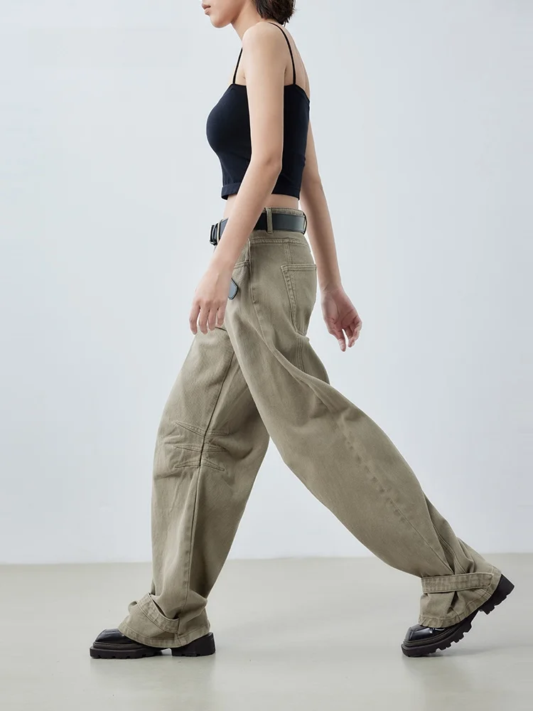 

Spring New Women's Wide Leg Straight Jeans XMOOM2025 Casual l Waist Cotton Stretch Denim Zipper Fly Long Pants