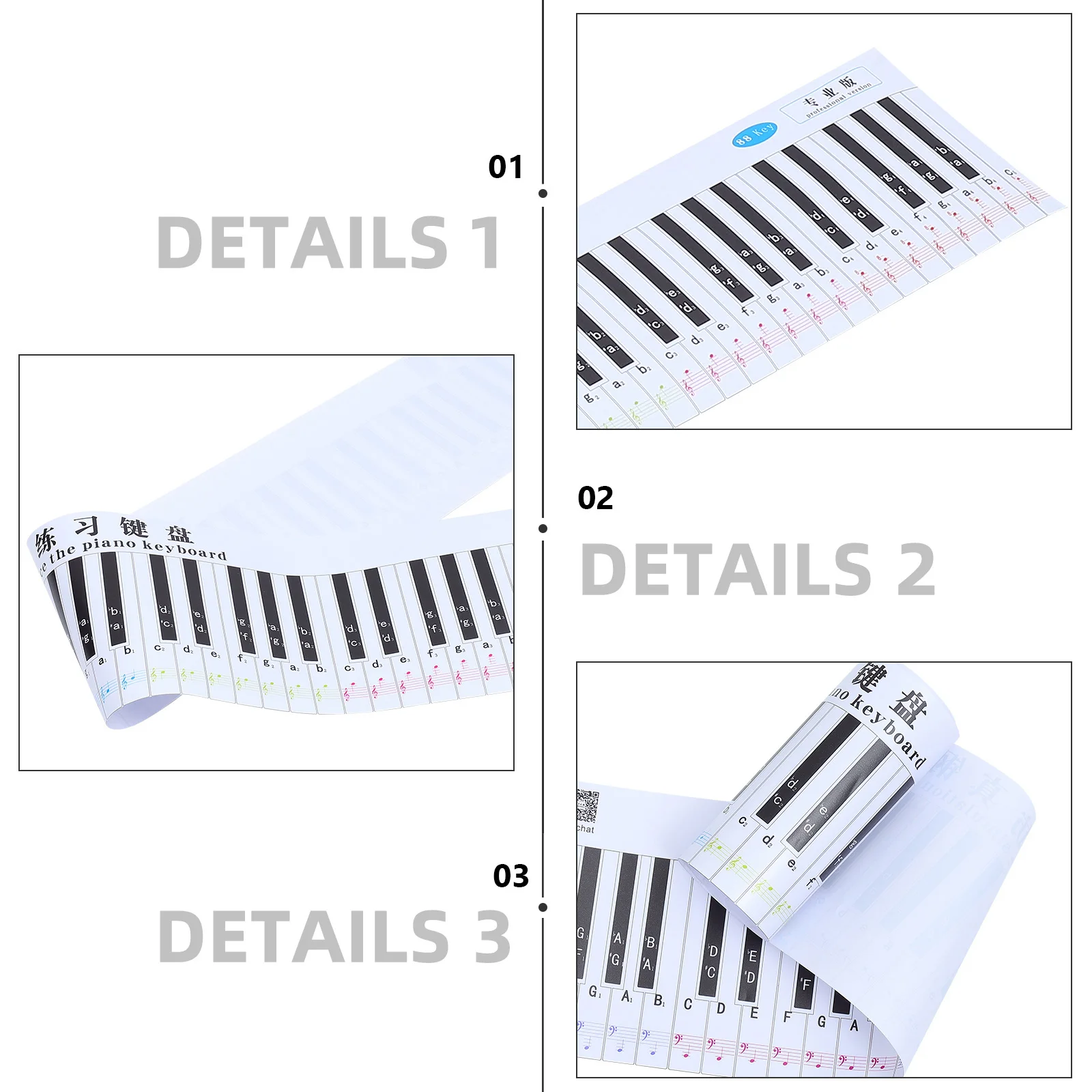 

88 Key Practice Chart Keyboard Paper Waterproof Dustproof Handrolled Standard Key Spacing Piano Learning Aid For Beginners Piano