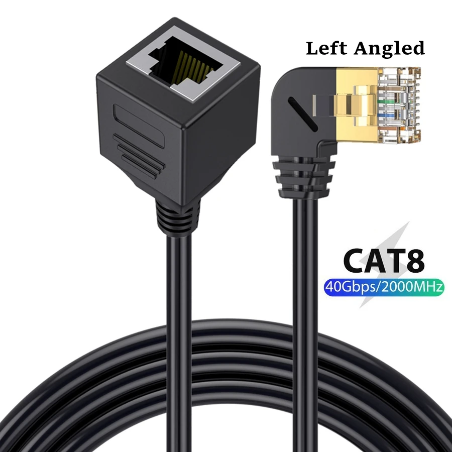 40Gbps Rj45 Cat8 Ethernet Extension Cable Cord Cat 8/7/6 Ethernet Lan Network Male To Female 90 Degree Right Anlge For PC Laptop