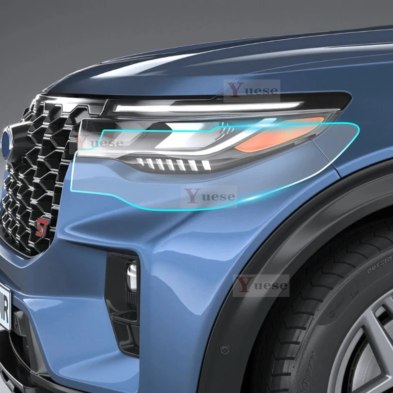

For Ford Explorer 2025 2 Pcs Car Headlight Protective Film Transparent Smoked Black TPU Sticker