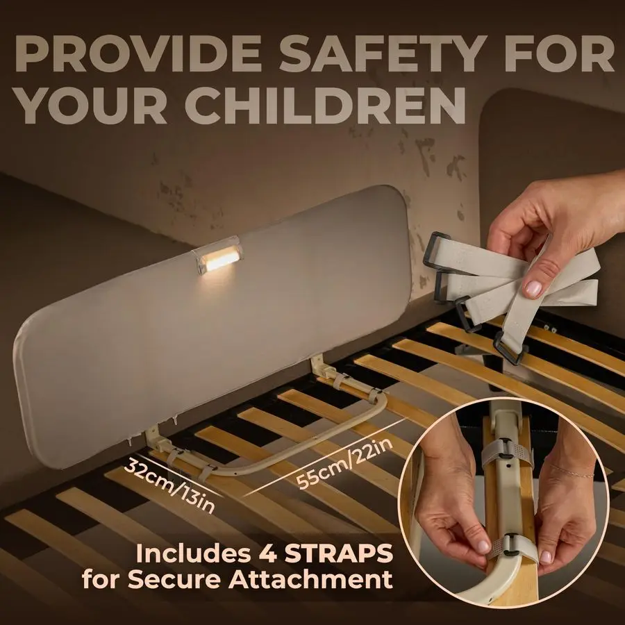 Trilho de cama com luz noturna, trilhos laterais dobráveis, adequados para a maioria das camas, trilhos de cama para cama de tamanho completo, trilhos queen size, trilhos duplos p