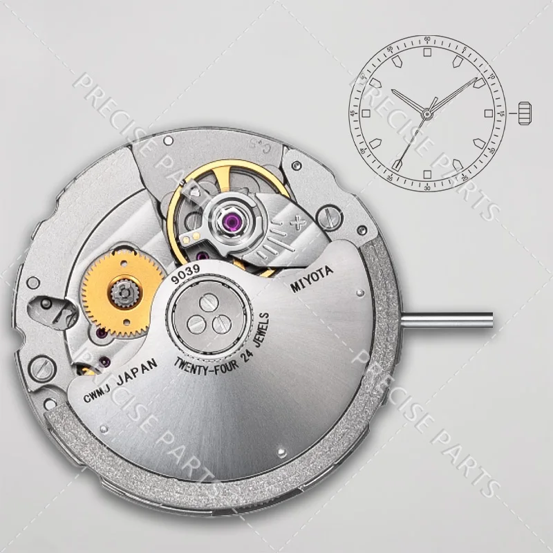 New 9039 Watch Movement Replacement Part Winding Bar 42 Hour Power Reserve Skeleton Clock 24 Gemstone Skeleton