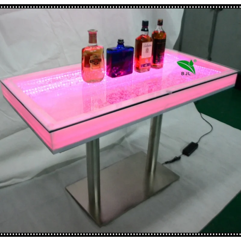 customized.hot sale modern night club furniture glass tabletop led bar counter table