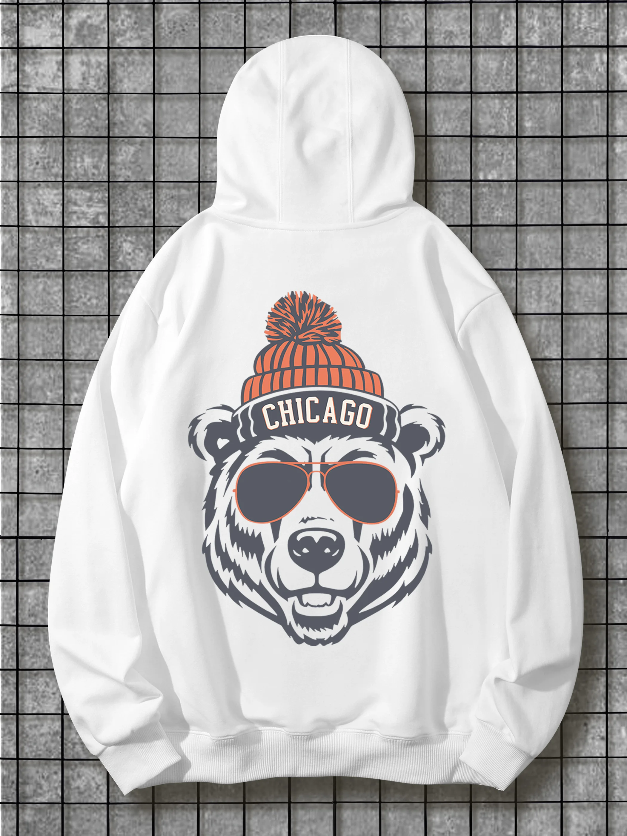 Sudadera con capucha Chicago Bear para hombre, ropa de calle de invierno, sudadera gráfica, patrones impresos en la espalda, sudaderas con capucha